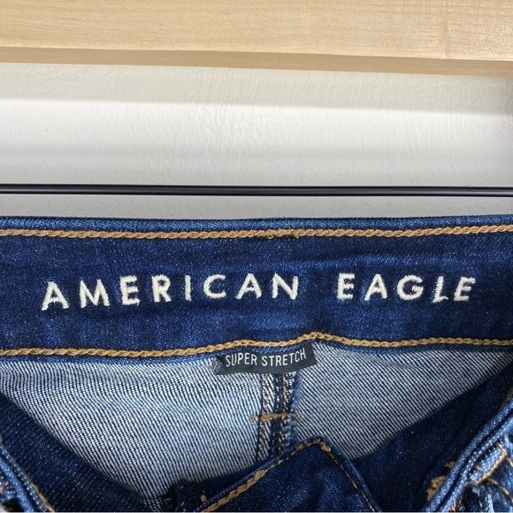 American Eagle Super Hi-Rise Ripped Distressed Jegging Dark Wash Denim Jeans 4 - Picture 3 of 6